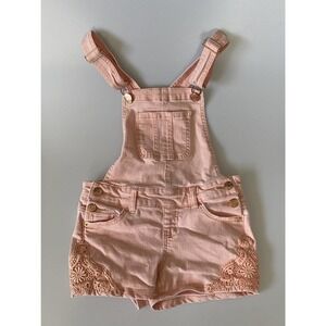 Justice Overalls Shorts Denim Lightly Distressed Peach Color buckles Girls 8